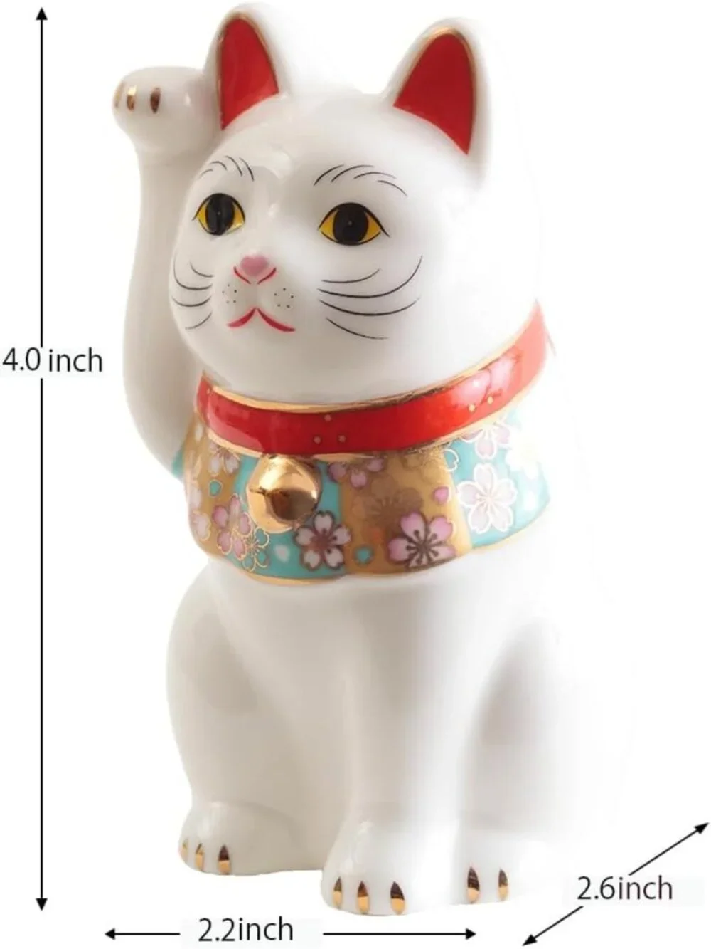 Japanese Lucky Cat Figurine with Cherry Blossom Design - Porcelain Decor in Box